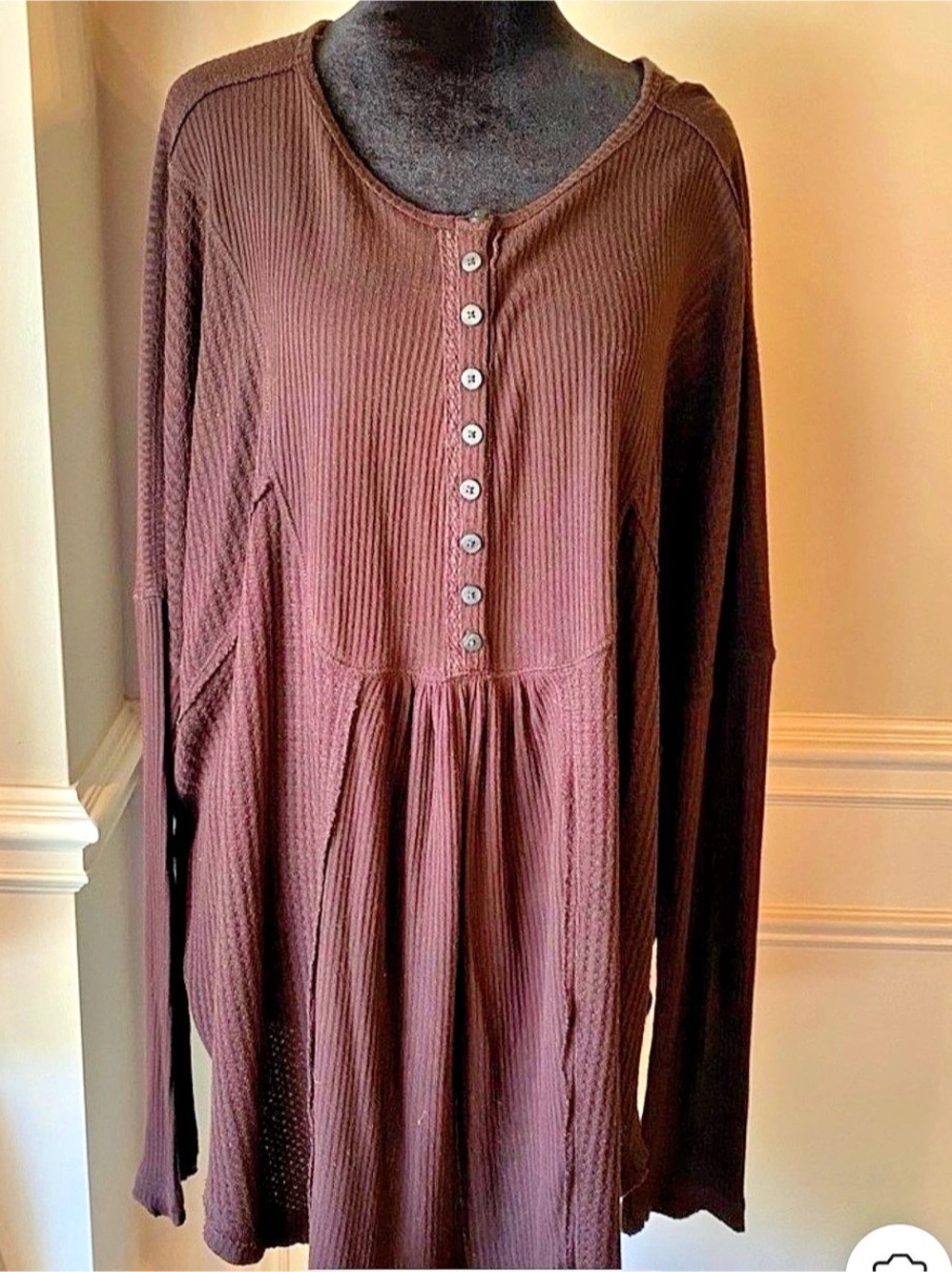 Free People Montreal Oversized Thermal Henley Brown XL
